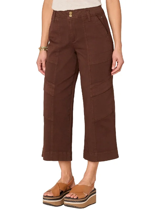 deep wash pants -"ab"solution Skyrise Double Button Wide Leg Crop Utility Pants In Chocolate Truffle