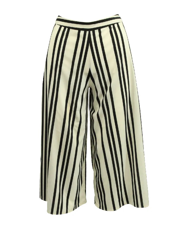 zip side pants -Alice + Olivia Striped Wide Leg Pants in White Polyester