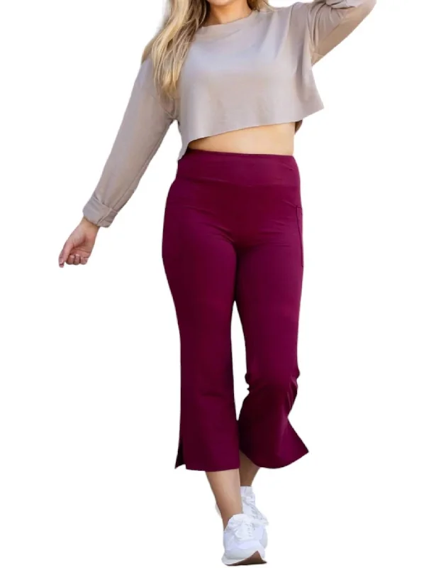 roam fun pants -Courtney High Waisted Gaucho Pants In Maroon