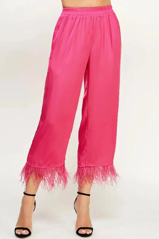 learn sleek pants -Foncy Feather Trim Pants In Fuchsia