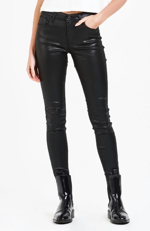 score mark pants -Gisele Coated Skinny Jean In Black