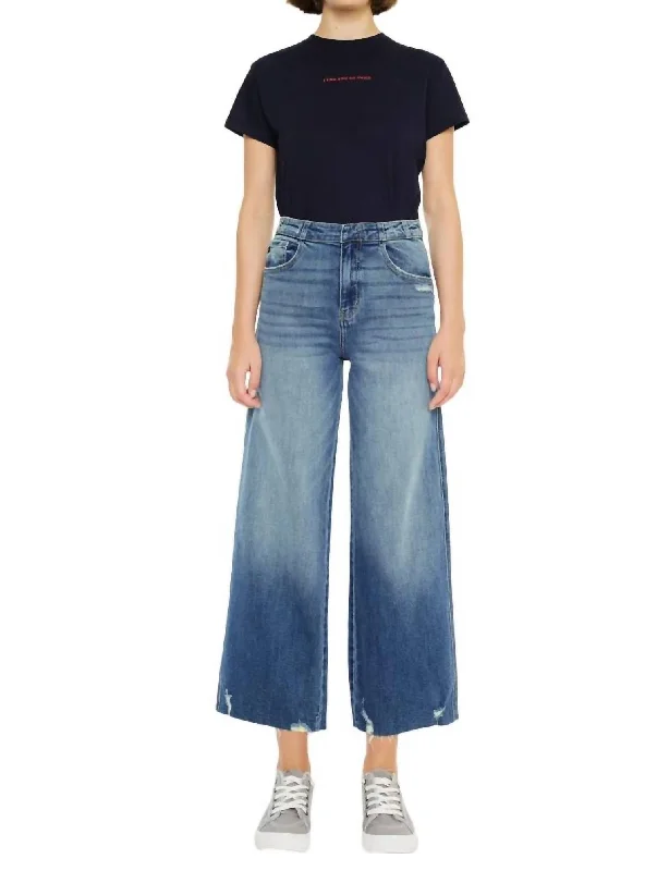 shine trim pants -High Rise Cropped Wide Leg Jeans In Medium