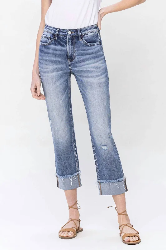 learn sleek pants -High Rise Cuffed Straight Jean In Infallible