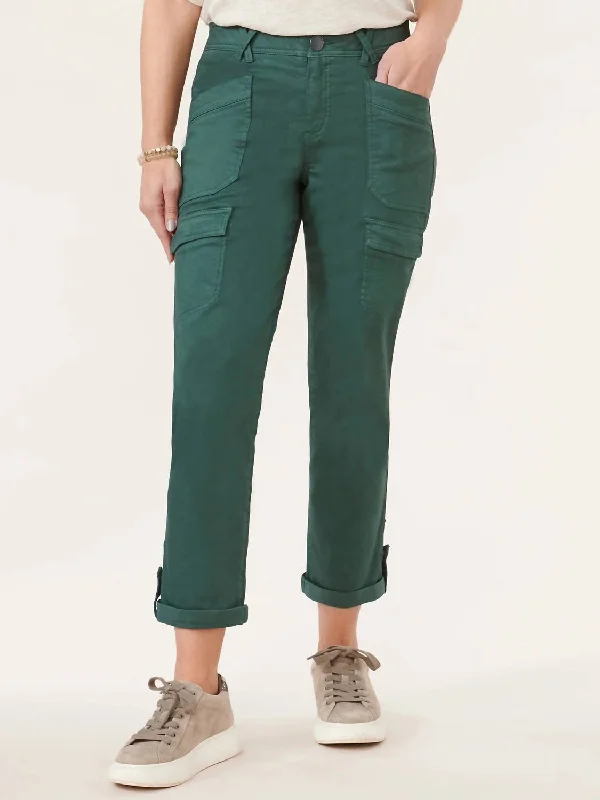 no fade pants -High Rise Roll Cuff Cargo Utility Pants In Dusty Spruce