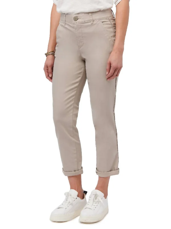 cane soft pants -High Rise Roll Cuff Trouser In Taupe