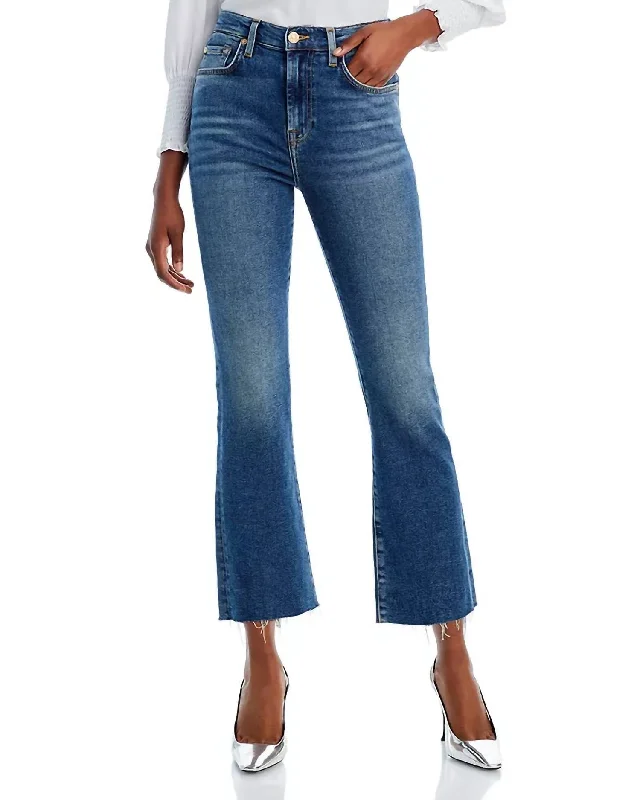 stretch denim pants -High Rise Slim Kick Ankle Jeans In Blue