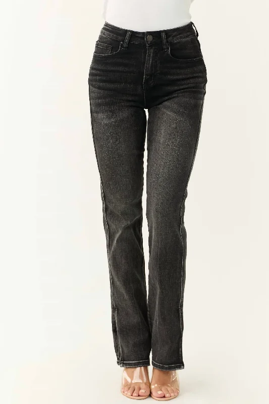 gear fan pants -High Rise Straight Jeans With Side Slit In Black