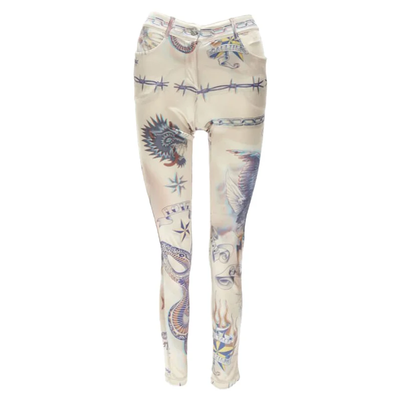 old snap pants -Jean Paul Gaultier Punk Tattoo Print Polyamide Skinny Pants