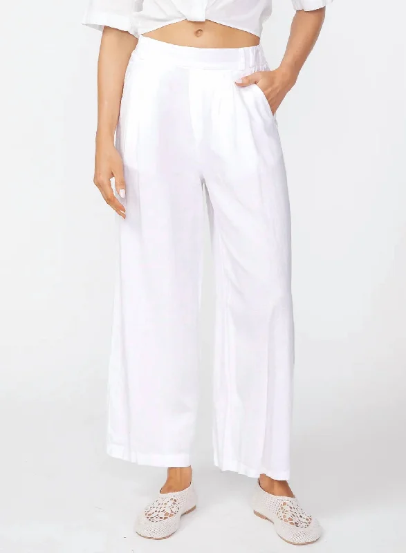 mix sleek pants -Linen Cropped Trouser Pants In Foam