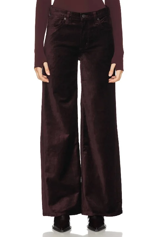 sky wing pants -Loli Mid Rise Baggy Velvet Pants In Burgundy