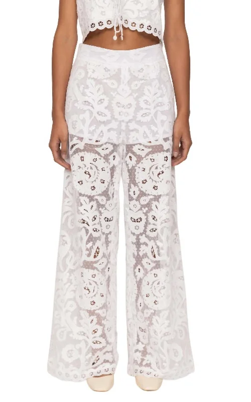 sun guard pants -Lovina Embroidery Pant In Cream