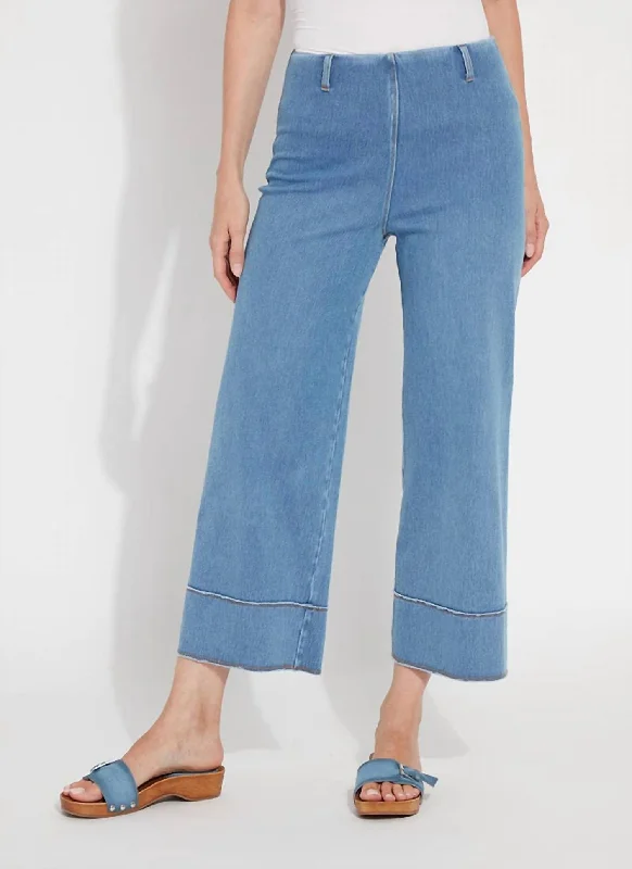 camp kid pants -Margo Hi Waist Wide Crop Jeans In Bleached Blue