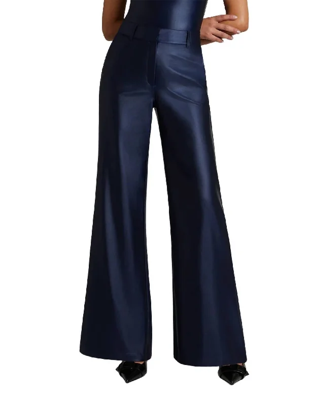 aunty play pants -Matte Metallic Wide Leg Trouser In Sapphire