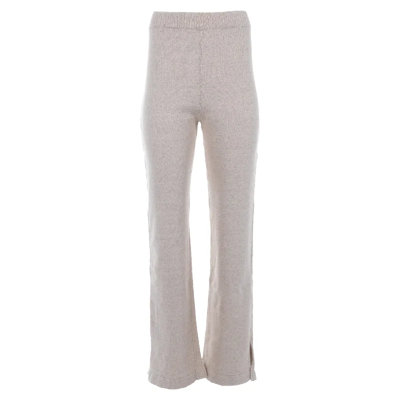 fold sleek pants -Nanushka Knitted High-Waist Bell Pants in Beige Cotton