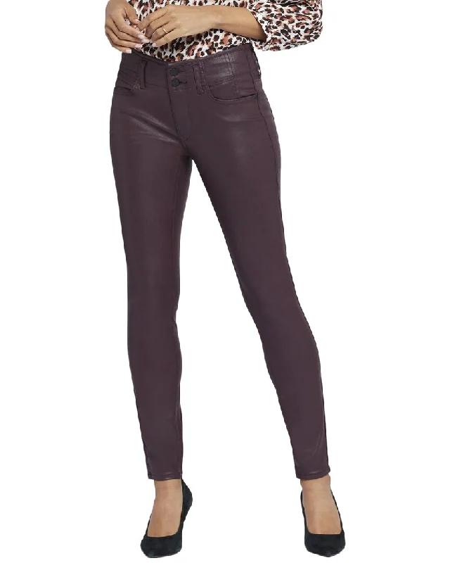 check plaid pants -NYDJ Ami Dark Cherry Coated Skinny Leg Jean