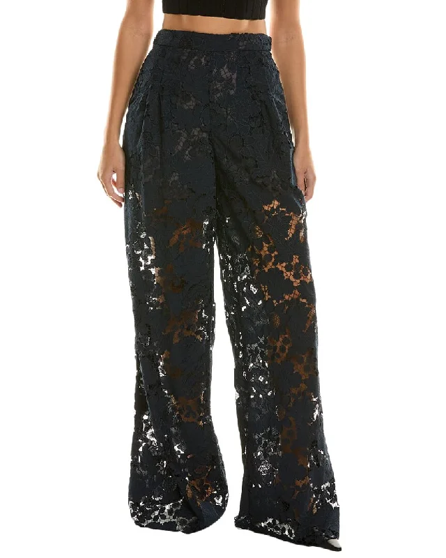 kin tie pants -Oscar de la Renta Botanical Silk-Lined Wide Leg Pant