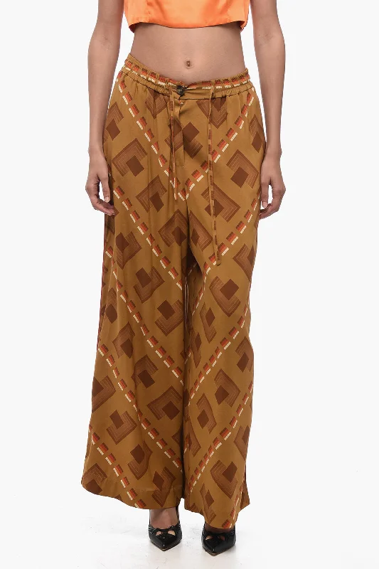 art tie pants -Pierre-Louis Mascia Silk Palazzo Pants with Geometric Pattern