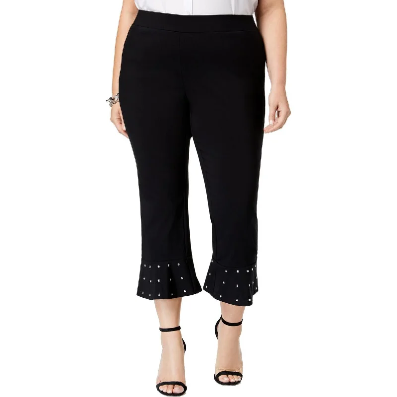 wet guard pants -Plus Womens Ponte Studded Capri Pants