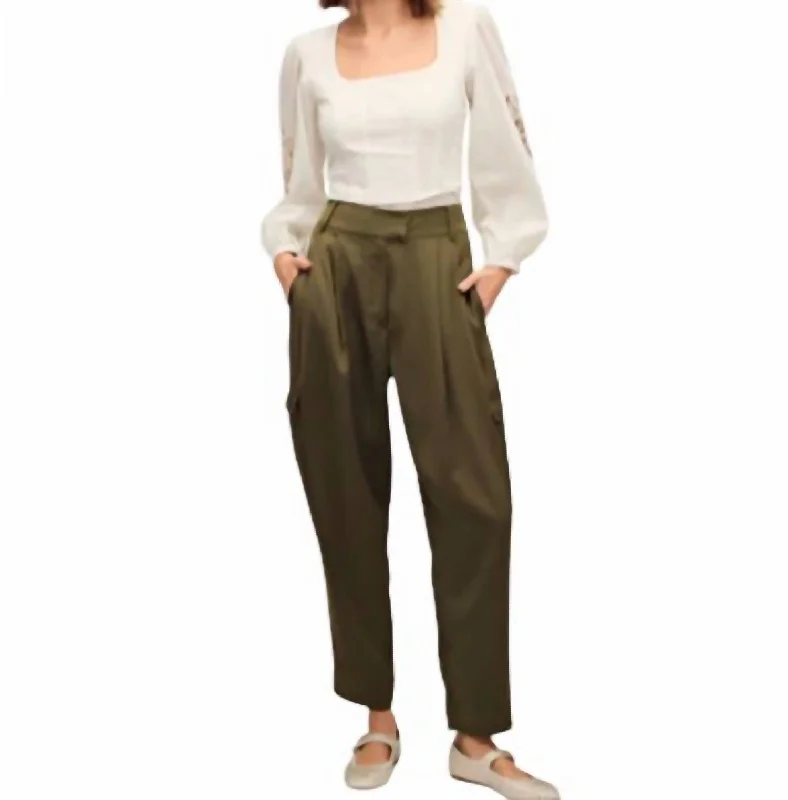 bold leather pants -Pull On Cargo Pants In Olive Green