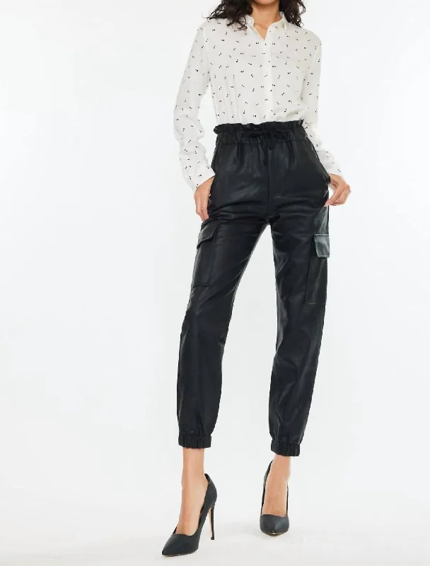 bride fun pants -Rona Ultra High Rise Faux Leather Jogger Pant In Black