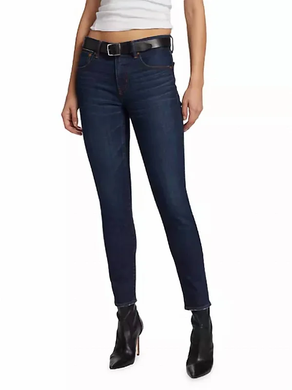 tag print pants -Shandon Skinny Jeans In Dark Blue