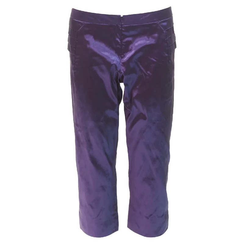 flag bold pants -Shiatzy Chen Silk Holographic Pleated Side Darted Knee Pants