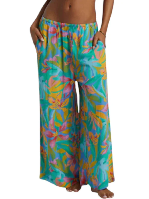 free roam pants -Sun Catcher Elastic Waist Printed Pants In Marina