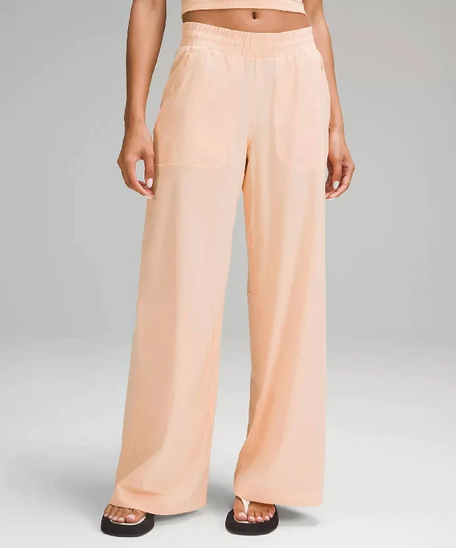 heat hold pants -Swift Mid-Rise Wide-Leg Pant In Peach Bellini