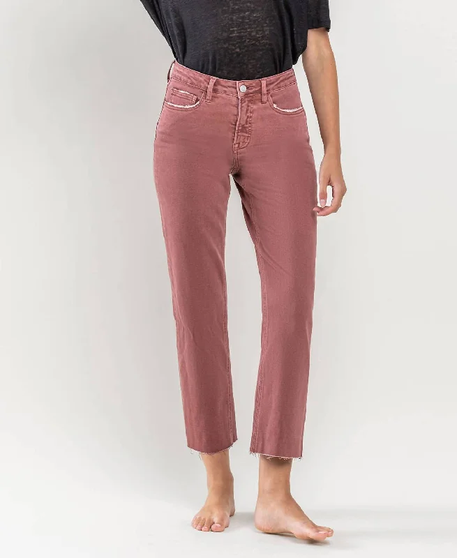 soft fade pants -Tummy Control High Rise Crop Straight Jean In Wine