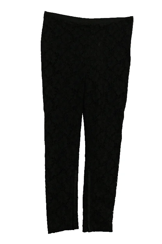 silk sheen pants -Valentino Lace Pants With Side Zip in Black Viscose