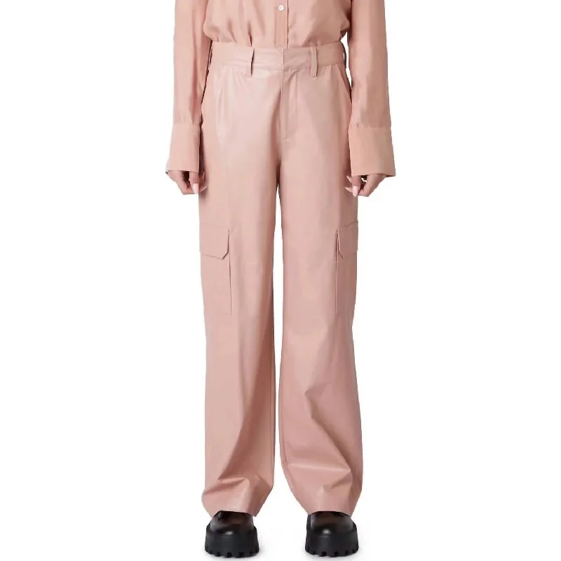 desk sleek pants -Vegan Leather Cargo Pant In Pink