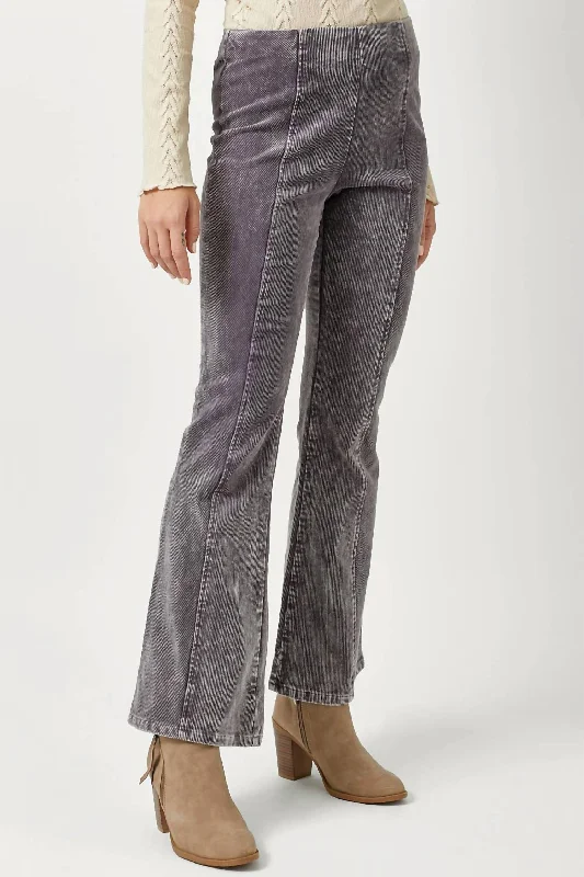 sleek line pants -Vintage Washed Corduroy Flare Pants In Vintage Grey