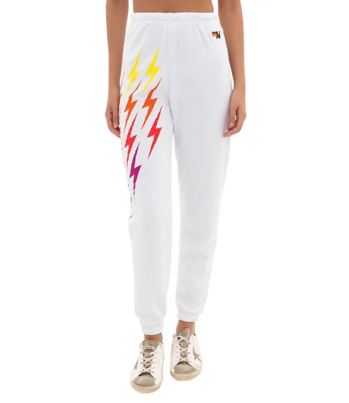 silk sheen pants -Women's Bolt Gradient Sweatpants In White/rainbow