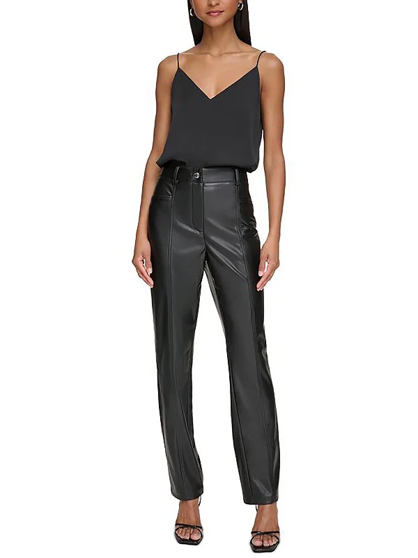 game bold pants -Womens Faux Leather High-Rise Straight Leg Pants