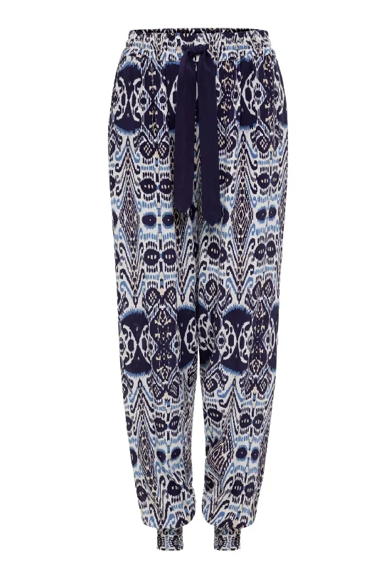 paw cute pants -Women's Genie Pants In Ikat Blue