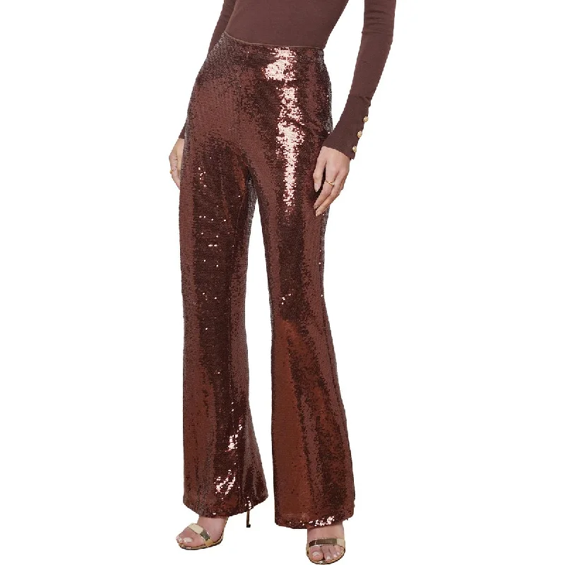 mid weigh pants -Womens High Rise Sequined Flared Pants