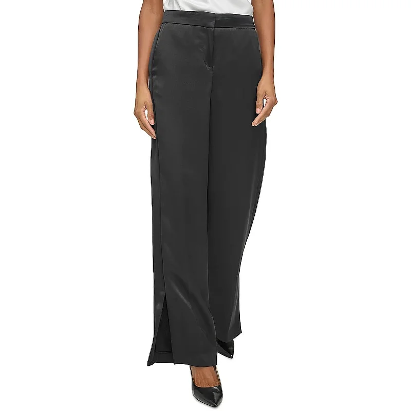 cropped culottes pants -Womens High Rise Side Slit Suit Pants