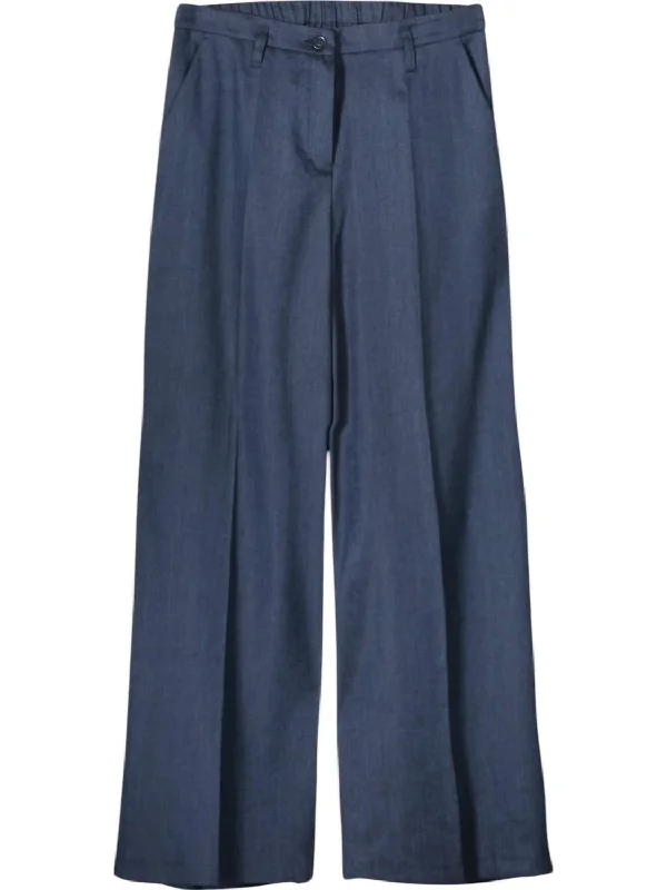 crisp print pants -Women's Linen Blend Trousers In Night Sky