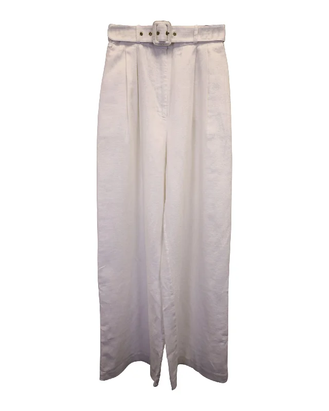 sib link pants -Zimmermann Wavelength Belted Wide-Leg Pants in White Linen